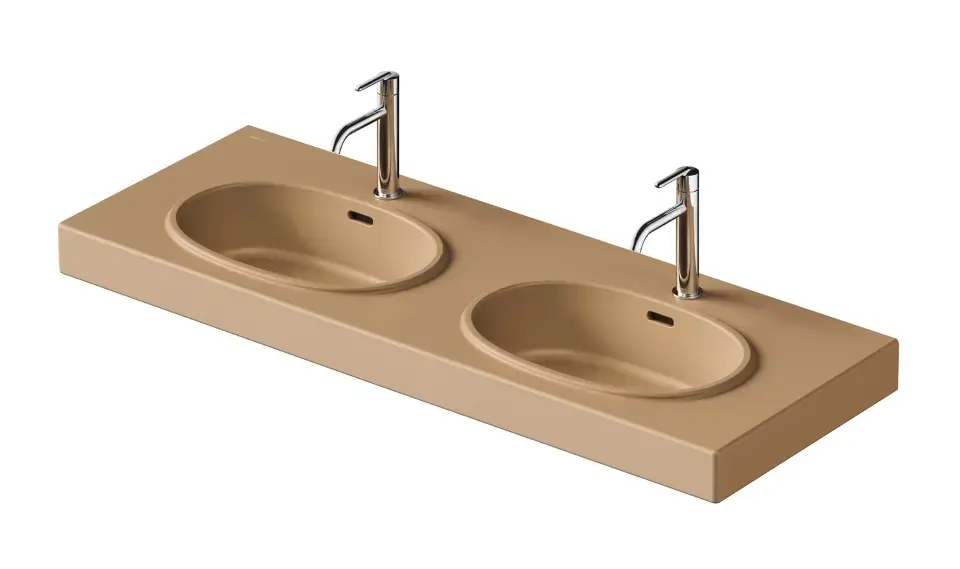 Duravit Balcoon - Double lavabo 130 x 48 cm, avec trop-plein, 2 trous de robinetterie, avec bonde, DuraShield, terra 241213AM00