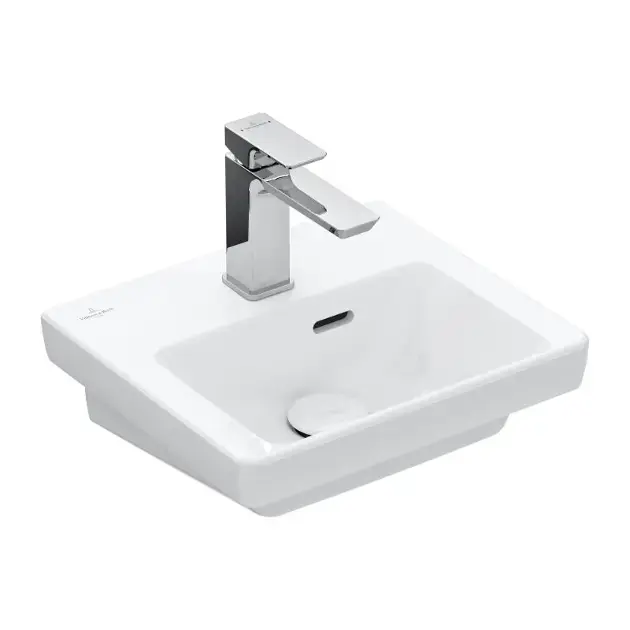 Villeroy & Boch Subway 3.0 - Meuble-lavabo 37x31 cm, avec trop-plein, trou pour robinet, CeramicPlus, Stone White 437037RW