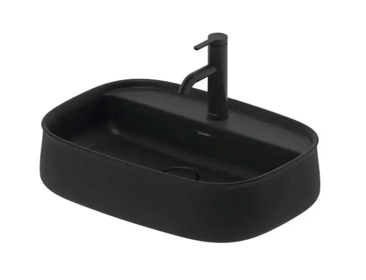 Duravit Zencha - Lavabo à poser 55x39 cm, sans trop-plein, trou pour robinet, DuraCeram, WonderGliss, anthracite mat 2374551371