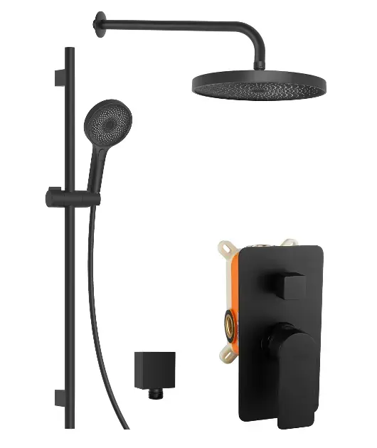 kielle Vega - Set de douche avec mitigeur encastré, 2 sorties, avec accessoires EcoSpare et corps d’encastrement, noir mat 20618SP24