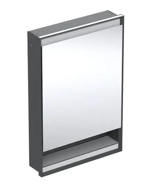 Geberit ONE - Armoire miroir avec éclairage LED, 60x90x15 cm, charnières à gauche, avec niche, intégrée, noir mat 505.820.00.7