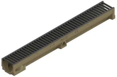 Ensemble caniveau Aco Self 100 Ht95mm en béton polymère + grille passerelle galva anthracite classe A15