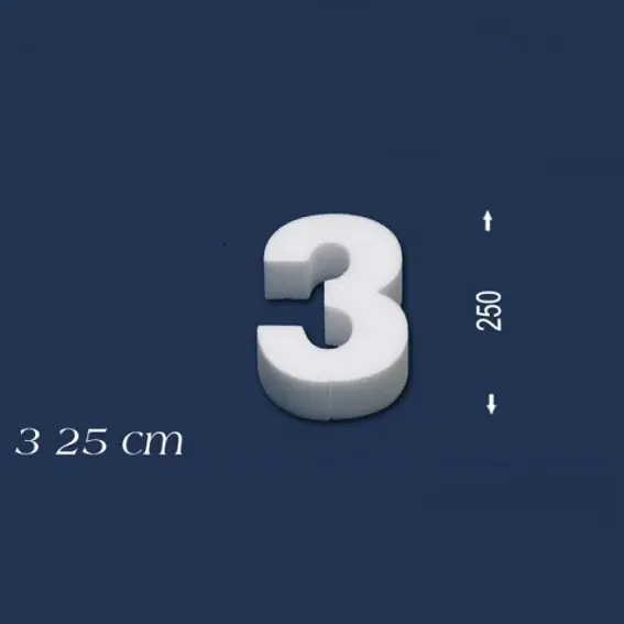 Wiesemann | Chiffre déco "3" | Polystyrène | Hauteur : 250 mm | Chiffre en polystyrène | Chiffre en 3D